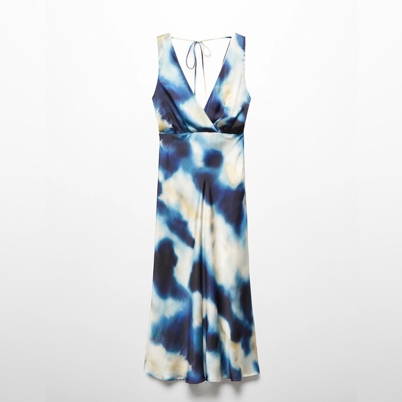 NWT MNG Mango Gradient V-Neck Sleeveless Satin Slip Midi/Maxi Dress Night Blue M - Picture 7 of 16